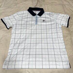 Mens FILA Performance Iconic Windowpane Tennis White Polo Shirt Men's Size XL